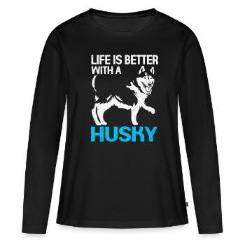 Husky - T-shirt manches longues Premium bio Femme - noir - Devant - Julia (174cm)