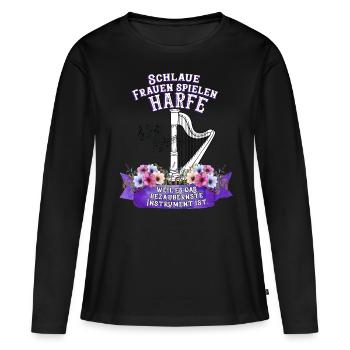 harfe Harfen Harfenistin Zupf Instrument Spruch - Frauen Premium Bio Langarmshirt - Schwarz - Vorne - Julia (174cm)