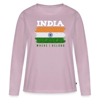 Inde - T-shirt manches longues Premium bio Femme - rose poudré - Devant - Julia (174cm)