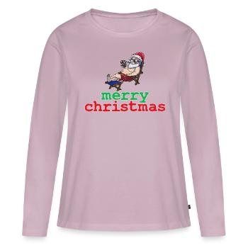 Noël en juillet - T-shirt manches longues Premium bio Femme - rose poudré - Devant - Julia (174cm)