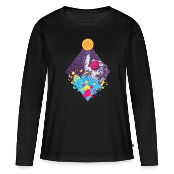 Spaceman coloré volant - T-shirt manches longues Premium bio Femme - noir - Devant - Julia (174cm)