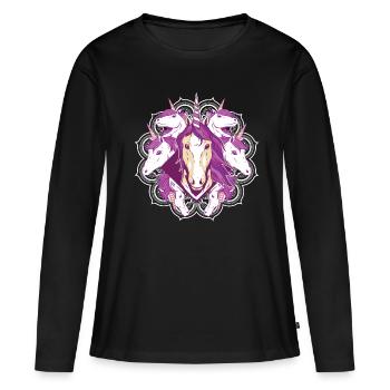 Groupe de licornes - Cadeau fille - T-shirt manches longues Premium bio Femme - noir - Devant - Julia (174cm)