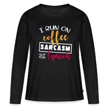 Rouge à lèvres café - T-shirt manches longues Premium bio Femme - noir - Devant - Julia (174cm)