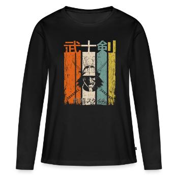 Samurai Retro Katana - T-shirt manches longues Premium bio Femme - noir - Devant - Julia (174cm)