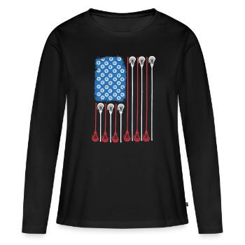 Lacrosse Lacross Lacrosse Player USA Flag - T-shirt manches longues Premium bio Femme - noir - Devant - Julia (174cm)
