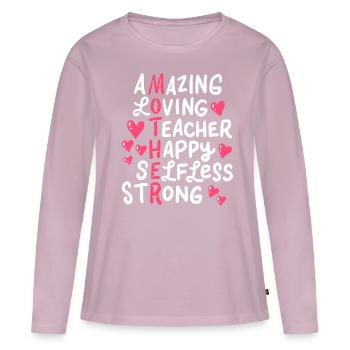 Enseignants - T-shirt manches longues Premium bio Femme - rose poudré - Devant - Julia (174cm)