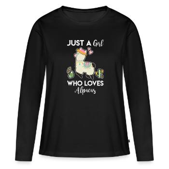 Alpaka Alpaca Girl Lama Pferd Pony Geschenk - Frauen Premium Bio Langarmshirt - Schwarz - Vorne - Julia (174cm)