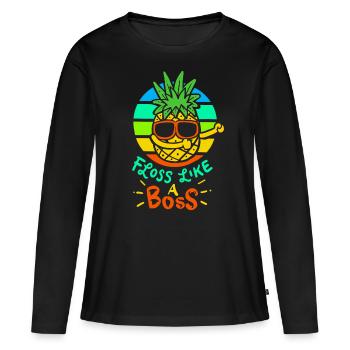 ananas - T-shirt manches longues Premium bio Femme - noir - Devant - Julia (174cm)