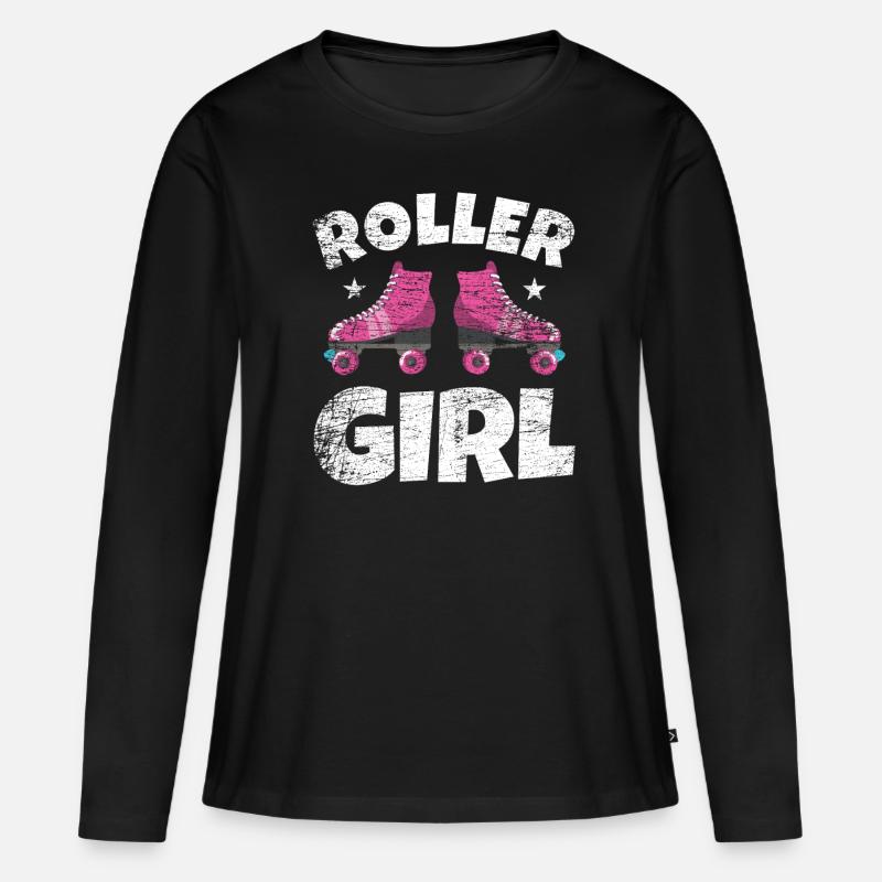Rollschuh Mädchen - Frauen Premium Bio Langarmshirt - Schwarz