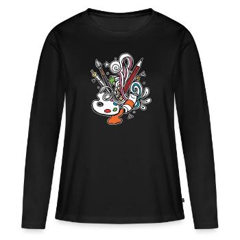 Artiste palette de couleurs - T-shirt manches longues Premium bio Femme - noir - Devant - Julia (174cm)