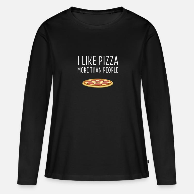 I Like Pizza More Than People - Frauen Premium Bio Langarmshirt - Schwarz