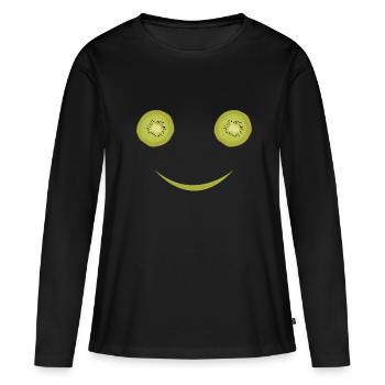Kiwi Obst Frucht Smile - Frauen Premium Bio Langarmshirt - Schwarz - Vorne - Julia (174cm)