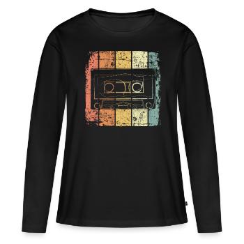Cassette - T-shirt manches longues Premium bio Femme - noir - Devant - Julia (174cm)