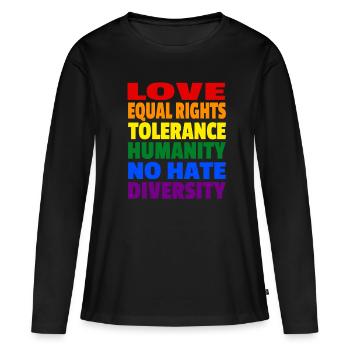 LGBT Flagge - Love Equal Rights Tolerance CSD - Frauen Premium Bio Langarmshirt - Schwarz - Vorne - Julia (174cm)