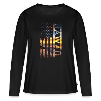Souvenir d'Hawaï - T-shirt manches longues Premium bio Femme - noir - Devant - Julia (174cm)