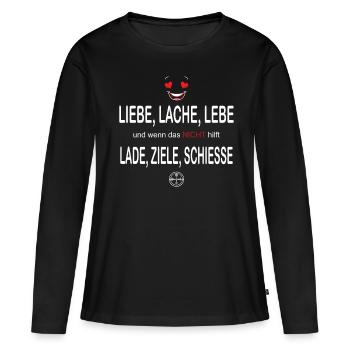Liebe Lache Lebe - Frauen Premium Bio Langarmshirt - Schwarz - Vorne - Julia (174cm)