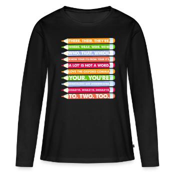 Orthographe Grammaire There Their Were We’re - T-shirt manches longues Premium bio Femme - noir - Devant - Julia (174cm)