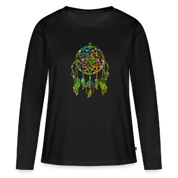 Bijoux indiens hippie plumes attrape-rêves - T-shirt manches longues Premium bio Femme - noir - Devant - Julia (174cm)