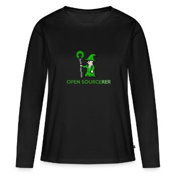 Tee-shirt programmeur sorcier open source - T-shirt manches longues Premium bio Femme - noir - Devant - Julia (174cm)