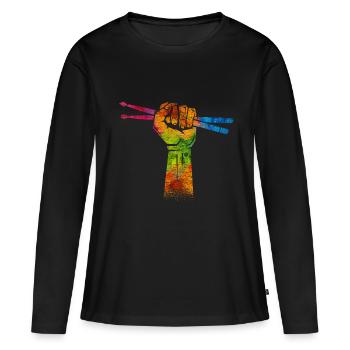 Schlagzeug Drumsticks - Frauen Premium Bio Langarmshirt - Schwarz - Vorne - Julia (174cm)