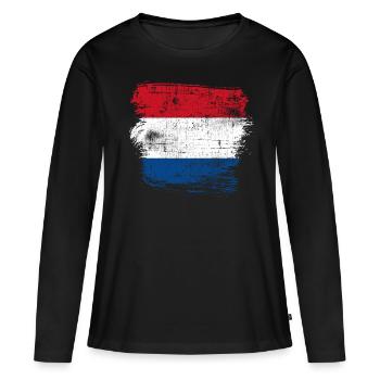 Pays-Bas Pays pavillon - T-shirt manches longues Premium bio Femme - noir - Devant - Julia (174cm)