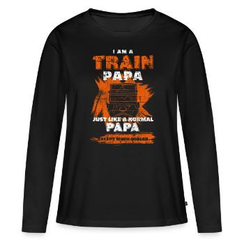 Train de train Papa - T-shirt manches longues Premium bio Femme - noir - Devant - Julia (174cm)
