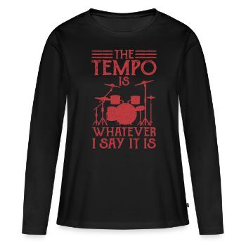 Le batteur détermine le cadeau du batteur Tempo - T-shirt manches longues Premium bio Femme - noir - Devant - Julia (174cm)