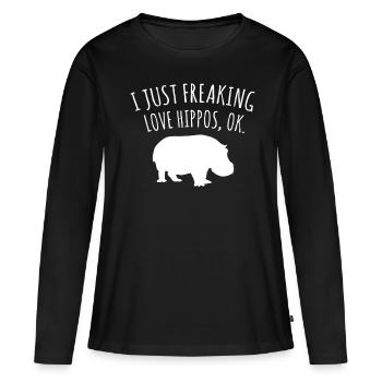 Nilpferd Savanne - Frauen Premium Bio Langarmshirt - Schwarz - Vorne - Julia (174cm)