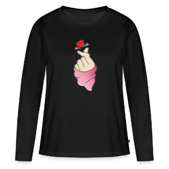 Corée amour - T-shirt manches longues Premium bio Femme - noir - Devant - Julia (174cm)
