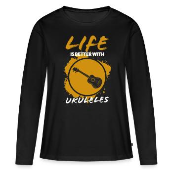 Ukulele - Frauen Premium Bio Langarmshirt - Schwarz - Vorne - Julia (174cm)