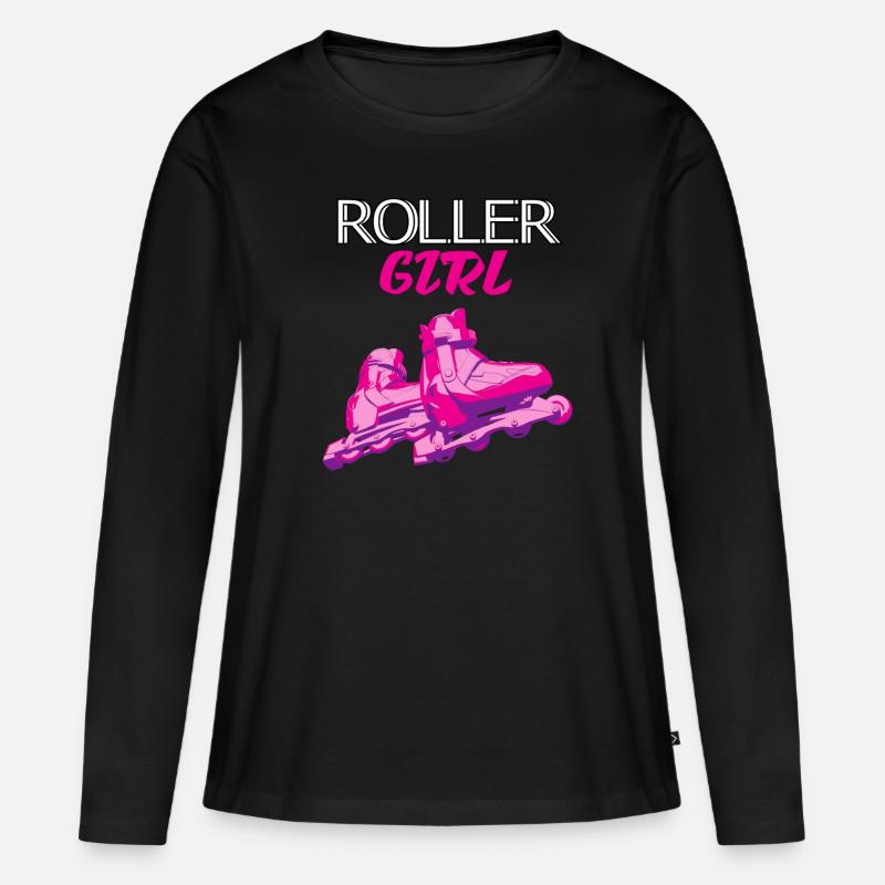 Rollschuhe - Frauen Premium Bio Langarmshirt - Schwarz