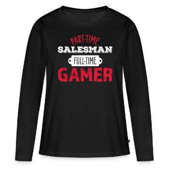 Vendeur Gaming - T-shirt manches longues Premium bio Femme - noir - Devant - Julia (174cm)