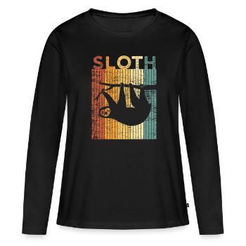 Faultier Tier Zoo Retro - Frauen Premium Bio Langarmshirt - Schwarz - Vorne - Julia (174cm)