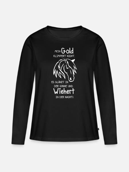 Pferde Text - Frauen Premium Bio Langarmshirt - Schwarz