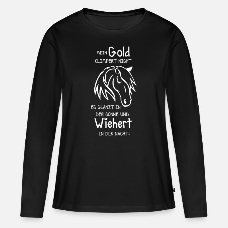 Pferde Text - Frauen Premium Bio Langarmshirt - Schwarz