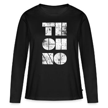 Techno - T-shirt manches longues Premium bio Femme - noir - Devant - Julia (174cm)