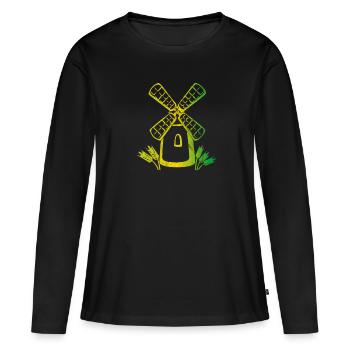 Moulin à vent - T-shirt manches longues Premium bio Femme - noir - Devant - Julia (174cm)