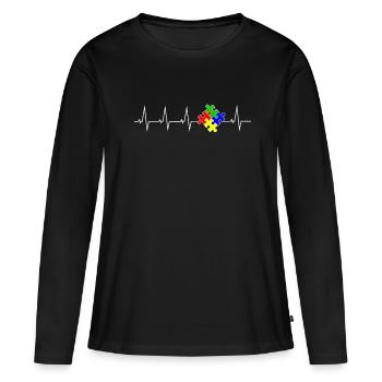 Rythme cardiaque Asperger autiste autiste autiste - T-shirt manches longues Premium bio Femme - noir - Devant - Julia (174cm)