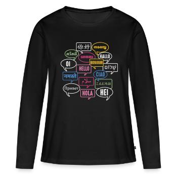 Multilingual Polyglot Globetrotter Language - T-shirt manches longues Premium bio Femme - noir - Devant - Julia (174cm)
