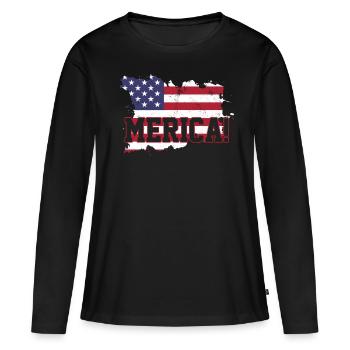 Amérique USA - T-shirt manches longues Premium bio Femme - noir - Devant - Julia (174cm)
