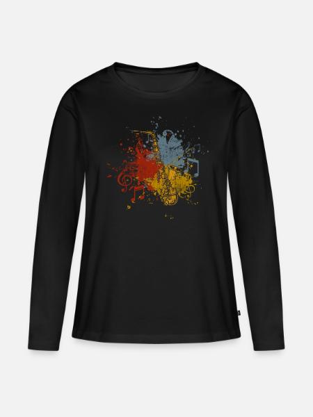 Saxophon - Frauen Premium Bio Langarmshirt - Schwarz