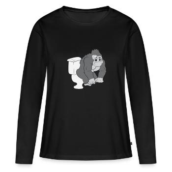 Gorille sur les toilettes - T-shirt manches longues Premium bio Femme - noir - Devant - Julia (174cm)