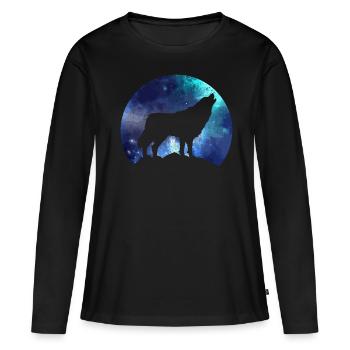 Wolf - Frauen Premium Bio Langarmshirt - Schwarz - Vorne - Julia (174cm)