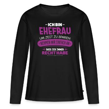 Ehefrau - Frauen Premium Bio Langarmshirt - Schwarz - Vorne - Julia (174cm)
