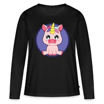 Licorne bébé animaux mignons - T-shirt manches longues Premium bio Femme - noir - Devant - Julia (174cm)