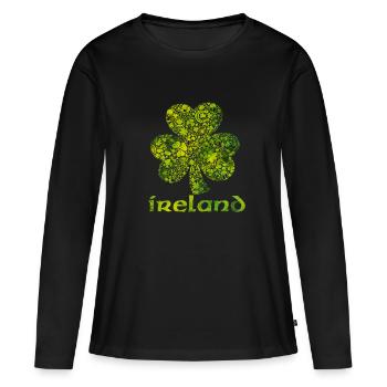 Trèfle Irlande - T-shirt manches longues Premium bio Femme - noir - Devant - Julia (174cm)