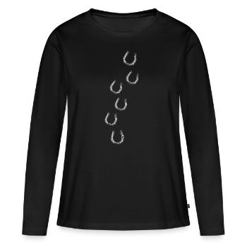 Cheval porte bonheur - T-shirt manches longues Premium bio Femme - noir - Devant - Julia (174cm)