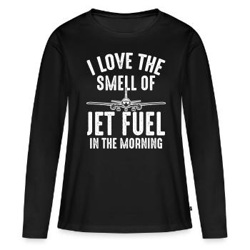 Geruch von Kerosin - Flughafen-Pilot flugzeug - Frauen Premium Bio Langarmshirt - Schwarz - Vorne - Julia (174cm)
