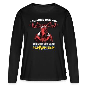 Schweden Urlaubs Shirt mit Schwedischen Elch Fahne - Frauen Premium Bio Langarmshirt - Schwarz - Vorne - Julia (174cm)