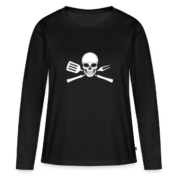 Grillen - Totenkopf mit Grillbesteck - Frauen Premium Bio Langarmshirt - Schwarz - Vorne - Julia (174cm)